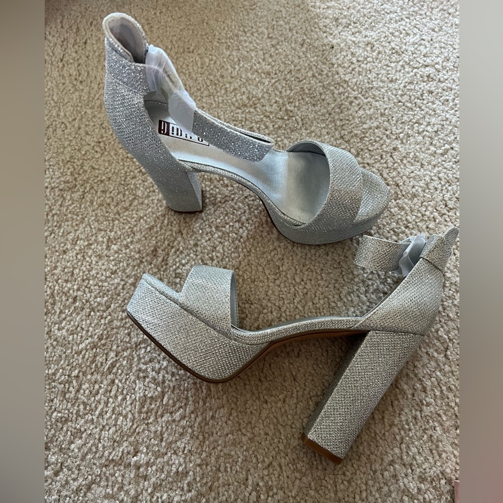Silver Glitter Block Heel Sandals
